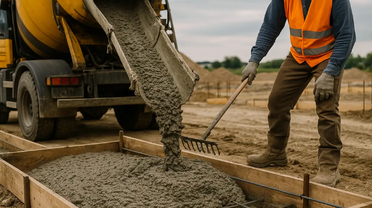 a concrete truck pouring cement on a concrete form from Concrete Contractor Kyle in Austin, TX - Austin TX