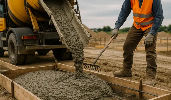 a concrete truck pouring cement on a concrete form from Concrete Contractor Kyle in Austin, TX - Austin TX