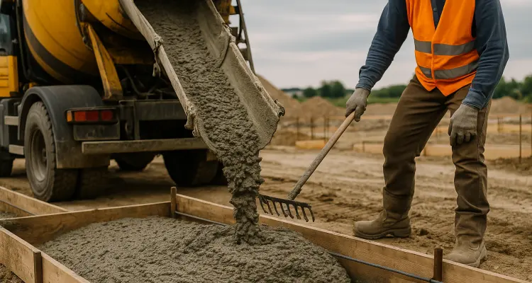 a concrete truck pouring cement on a concrete form from Concrete Contractor Kyle in Austin, TX - Austin TX