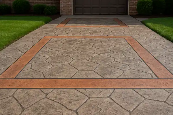 a brand new finished stamped concrete patio from Concrete Contractor Kyle in Buda, TX - Buda TX