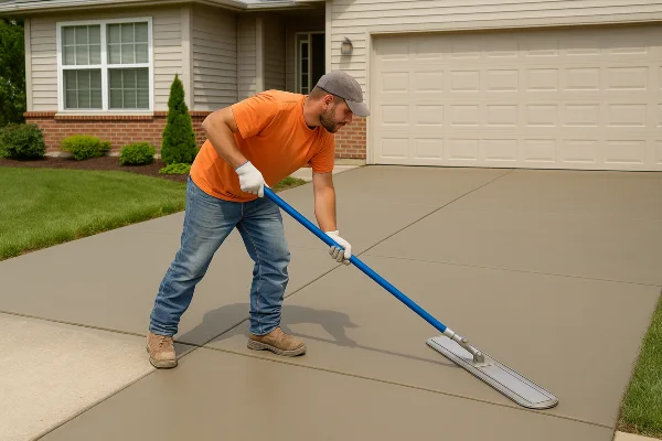 a male worker finishing a concrete driveway from Concrete Contractor Kyle in Kyle, TX Concrete Contractor near me