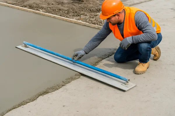 a male worker finishing an outdoor concrete slab from Concrete Contractor Kyle in Kyle, TX  Concrete Contractor near me