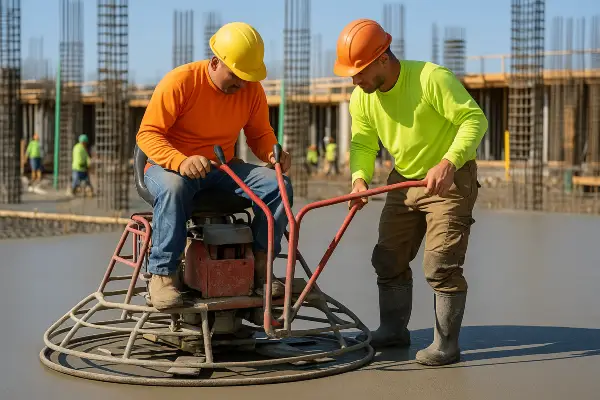2 men using a machine to finish a concrete slab foundation from Concrete Contractor Kyle in Kyle, TX - Concrete Floor