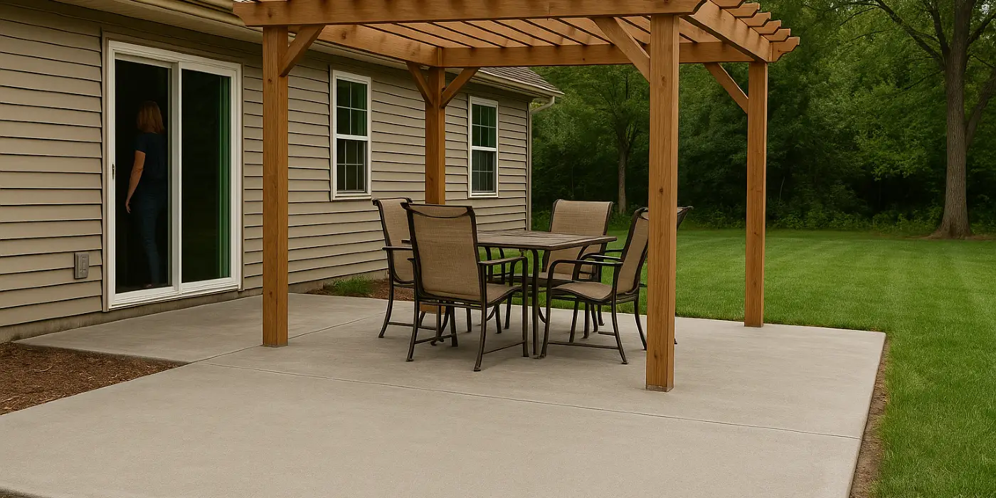 a concrete patio with a pergola from Concrete Contractor Kyle in Kyle, TX - concrete patios
