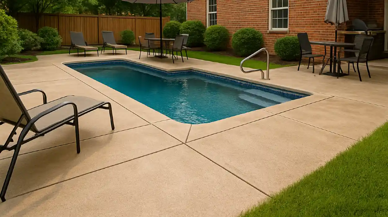 a swimming pool concrete deck from Concrete Contractor Kyle in Kyle, TX - Concrete resurfacing Services