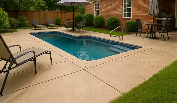 a swimming pool concrete deck from Concrete Contractor Kyle in Kyle, TX - Concrete resurfacing Services