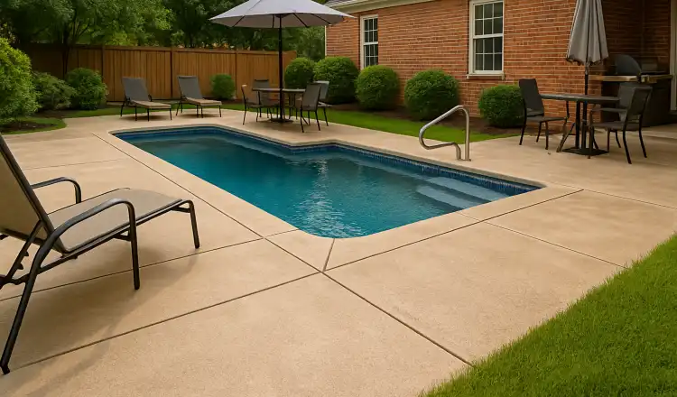 a swimming pool concrete deck from Concrete Contractor Kyle in Kyle, TX - Concrete resurfacing Services