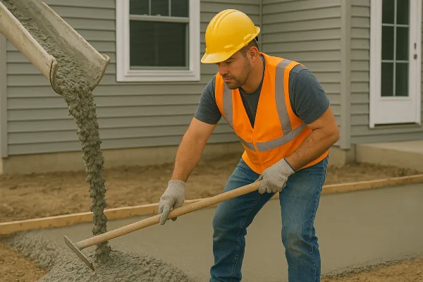 a man spreading the cement that a truck is pouring on the ground from Concrete Contractor Kyle in Driftwood, TX - Driftwood TX