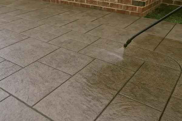 a stamped concrete patio being finished from Concrete Contractor Kyle in Kyle, TX - Driveway Installation a stamped concrete patio being finished from Concrete Contractor Kyle in Kyle, TX - Driveway Installation