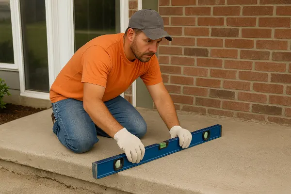 a male worker leveling a concrete slab porch from Concrete Contractor Kyle in Lockhart, TX - Lockhart TX