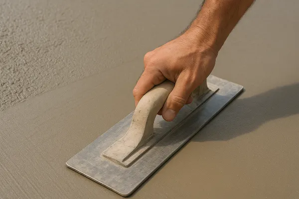 a hand trowel being used on a fresh cement slab from Concrete Contractor Kyle in New Braunfels, TX - New Braunfels TX