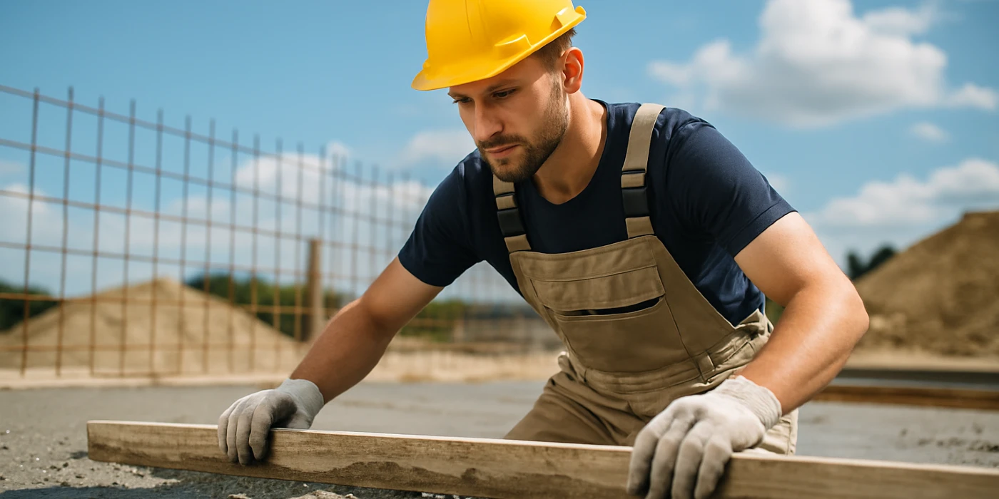 a male concrete worker spreading fresh cement on rebared ground from Concrete Contractor Kyle in Kyle, TX - New Shed Concrete Slab