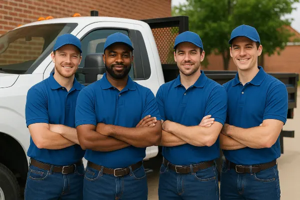 4 workers in uniform similing at the camera from Concrete Contractor Kyle in Kyle, TX - Residential concrete projects 4 workers in uniform similing at the camera from Concrete Contractor Kyle in Kyle, TX - Residential concrete projects