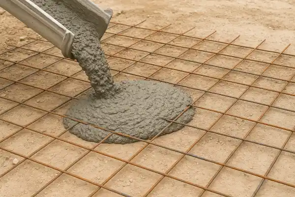 a cement truck pouring cement on a rebared ground from Concrete Contractor Kyle in Kyle, TX - Stamped Concrete Services a cement truck pouring cement on a rebared ground from Concrete Contractor Kyle in Kyle, TX - Stamped Concrete Services
